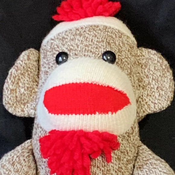 Brown Red Classic Sock Monkey Plush Stuffed Animal Long Hanging Knit White 19" - Picture 2 of 7